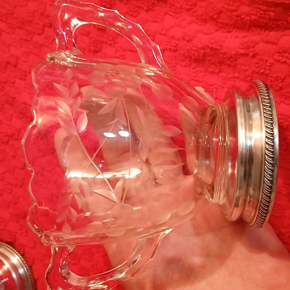Vintage Cambridge Crystal Glass Sugar & Creamer W/Sterling Silver Base - Picture 7 of 10